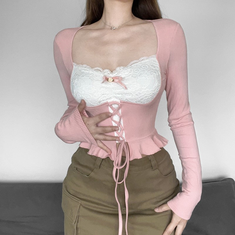 Ruffle Tie Long Sleeve T-Shirt HA1272