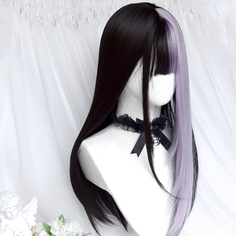 Black and purple color matching long straight wig HA1443