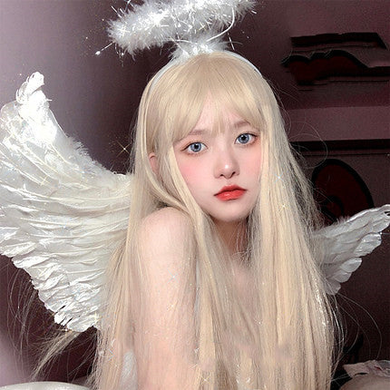 Daily sweet and cute blonde long straight hair HA0163