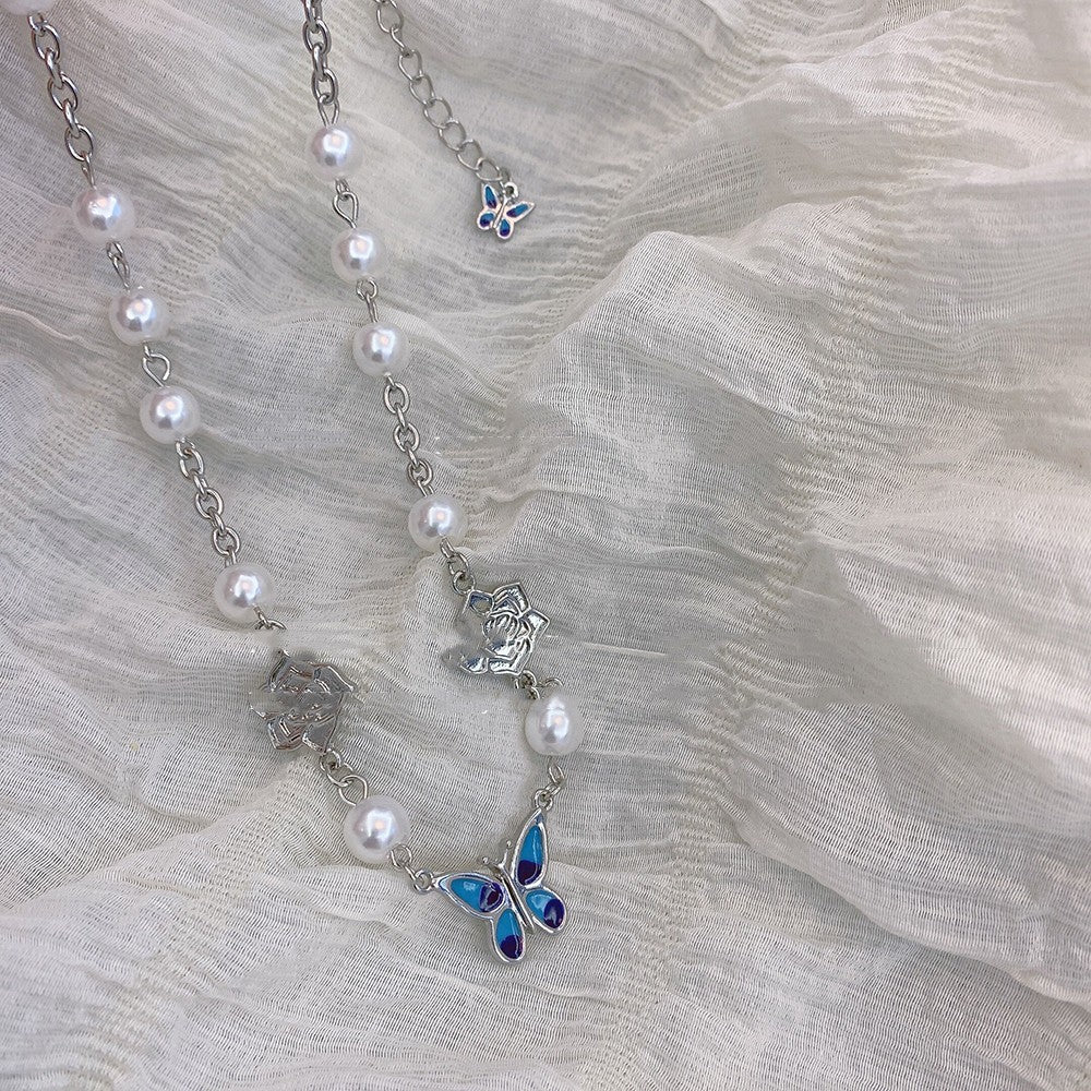 Butterfly Pearl Clavicle Chain   HA1296