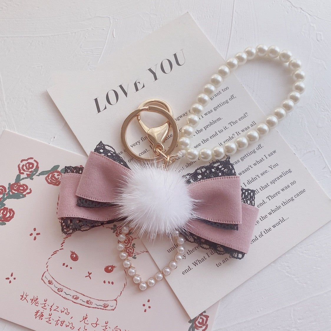 Mink Fur Ball Bow Keychain HA1568