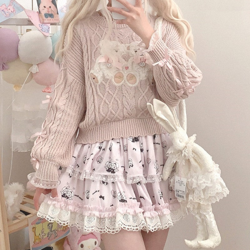 Bear Plush Bow Knot Sweater   HA1527