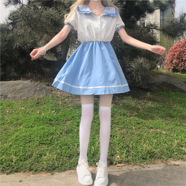 Blue Collar Contrast Short Sleeve Dress  HA0373