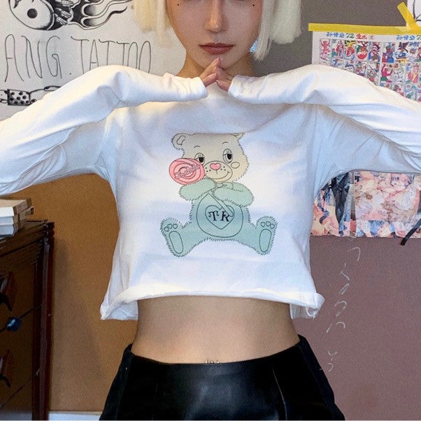 Cute bear print high waist t-shirt HA0702