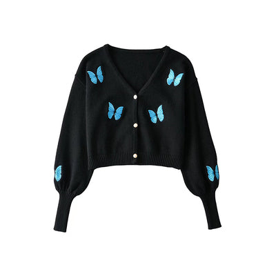 Butterfly Embroidered Cardigan Bag Dress Two-Piece Set HA1401
