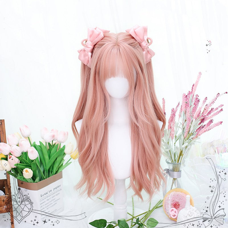 Pink big wave long curly wig  HA1697