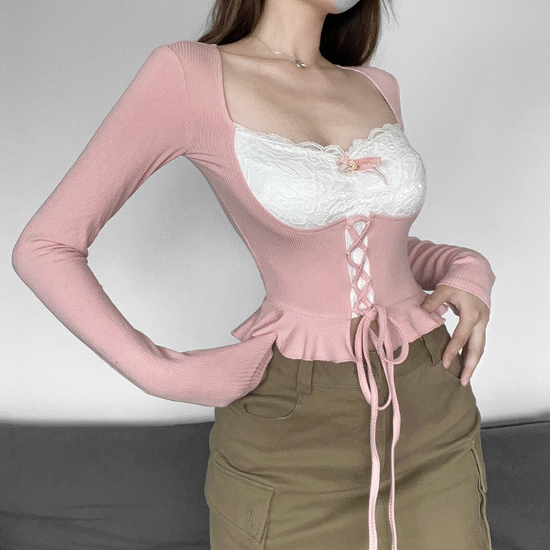 Ruffle Tie Long Sleeve T-Shirt HA1272