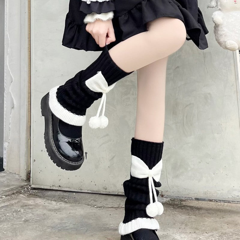 Socks with bowknot and fur pom  HA1660