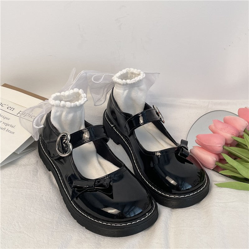 Flat bowknot round toe leather shoes HA1407