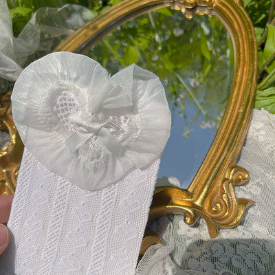 Elegant three-dimensional love bow mid-tube pile socks  HA1139