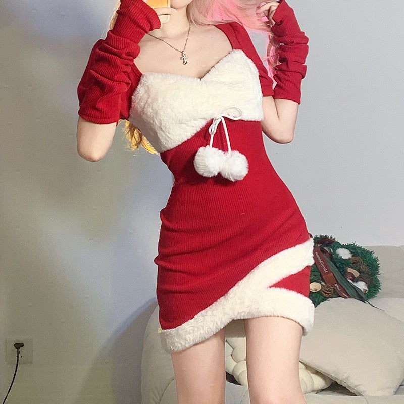 Christmas bow wrap hip dress HA1313