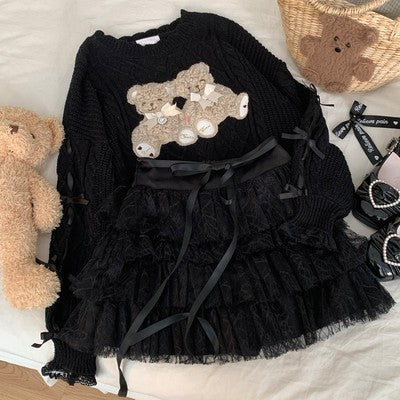 Bear Plush Bow Knot Sweater   HA1527