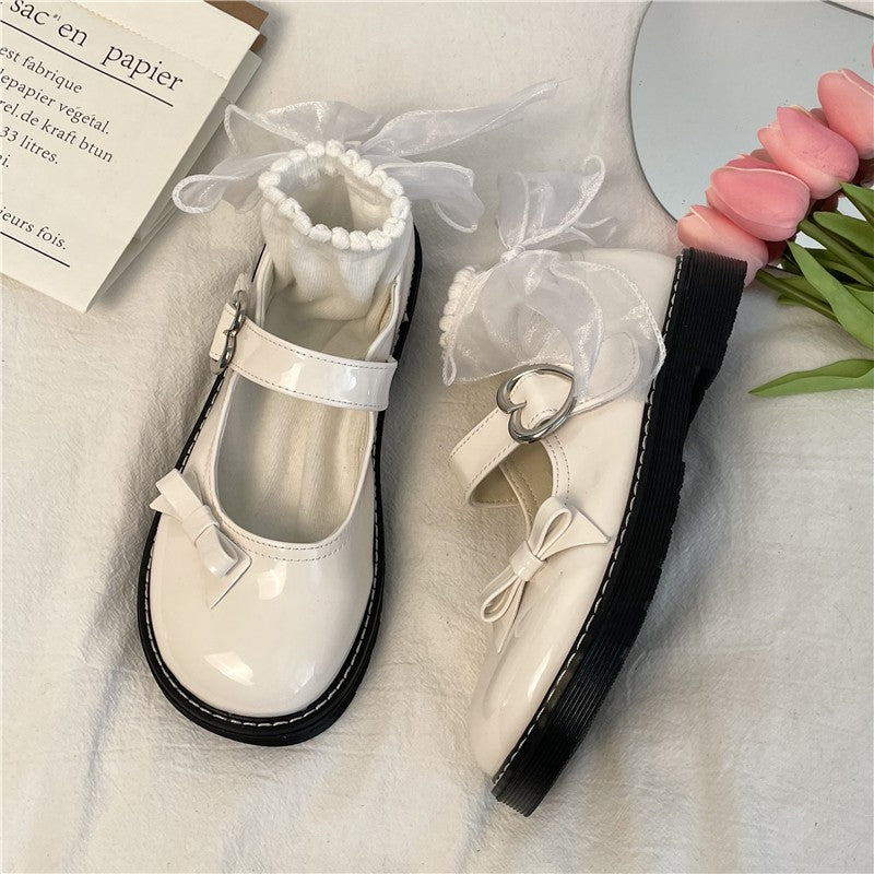 Flat bowknot round toe leather shoes HA1407
