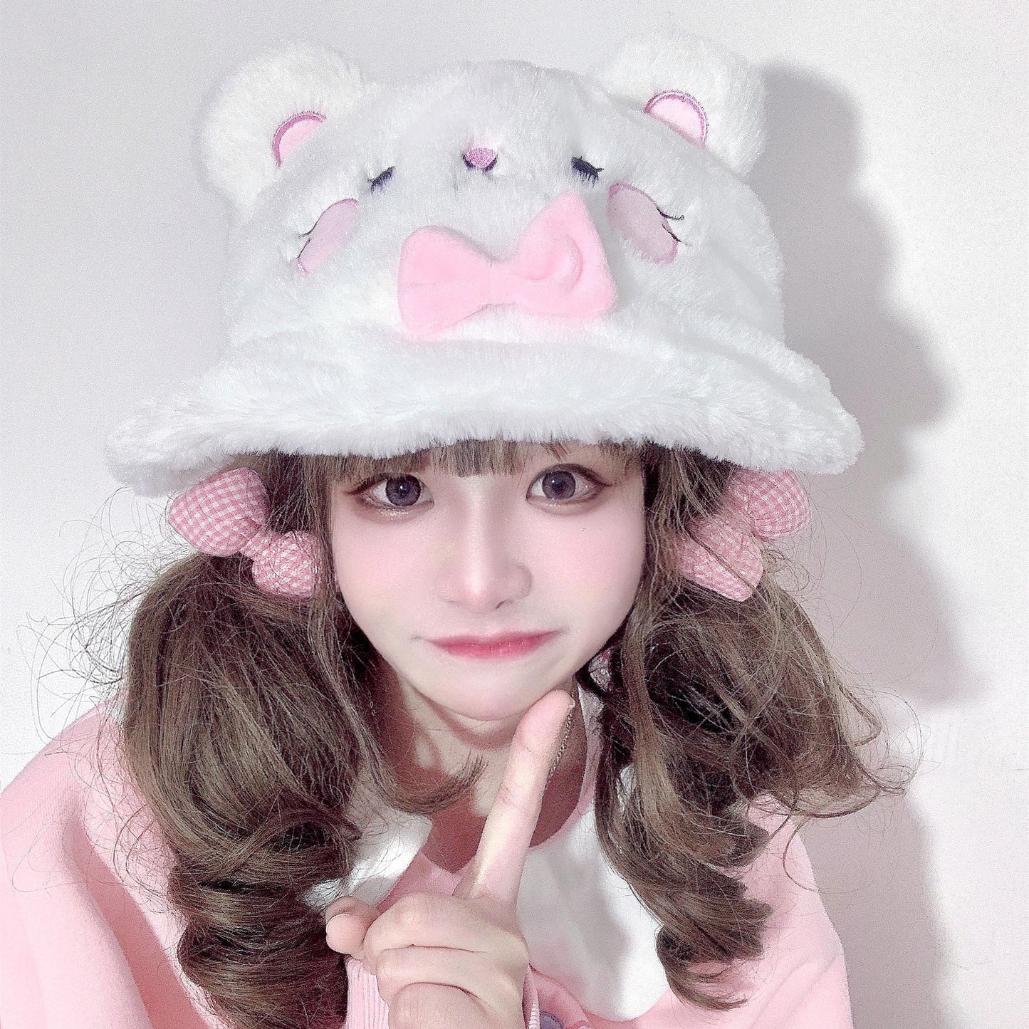 Small Hamster Bear Ears Plush Bucket Hat HA0875