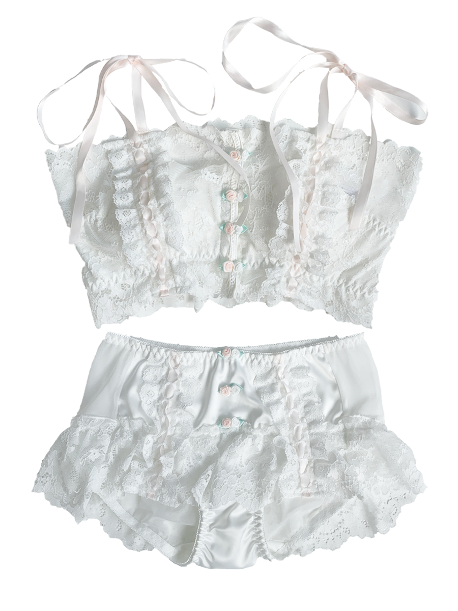 Ribbon Lace Floral Bra   HA0362