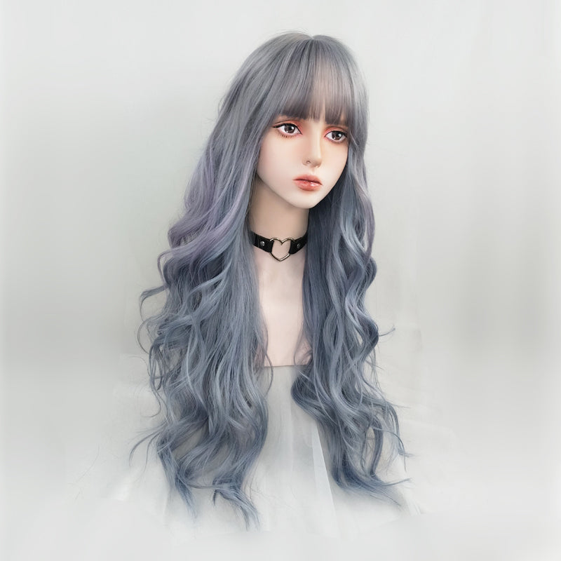 Blue Gray Big Wave Wig  HA0059