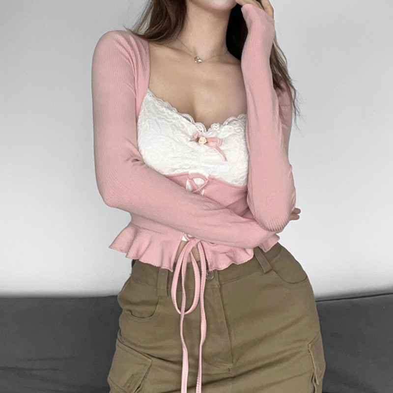 Ruffle Tie Long Sleeve T-Shirt HA1272