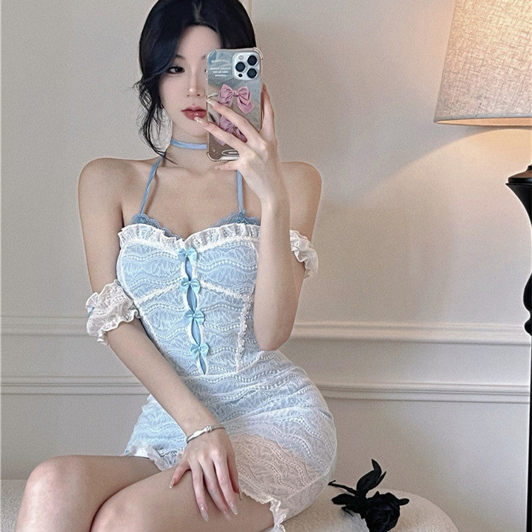 One-shoulder cutout short-sleeved dress HA0822