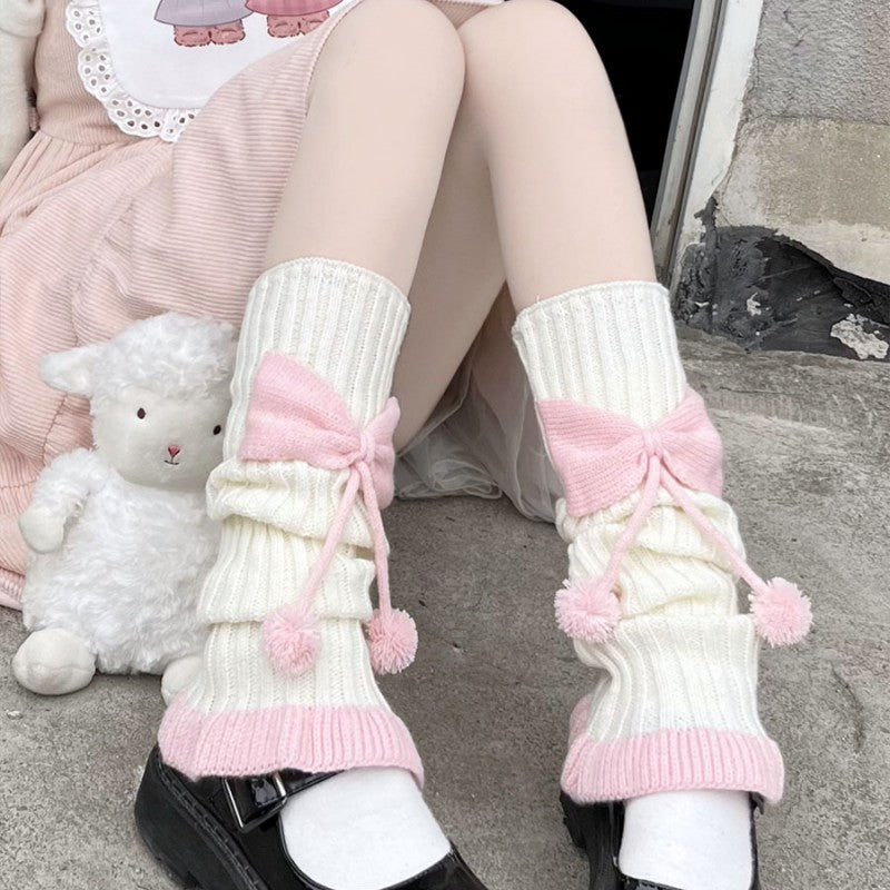 Socks with bowknot and fur pom  HA1660