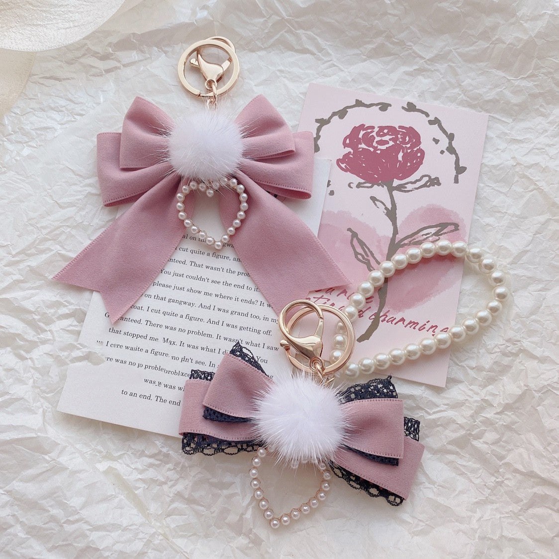 Mink Fur Ball Bow Keychain HA1568