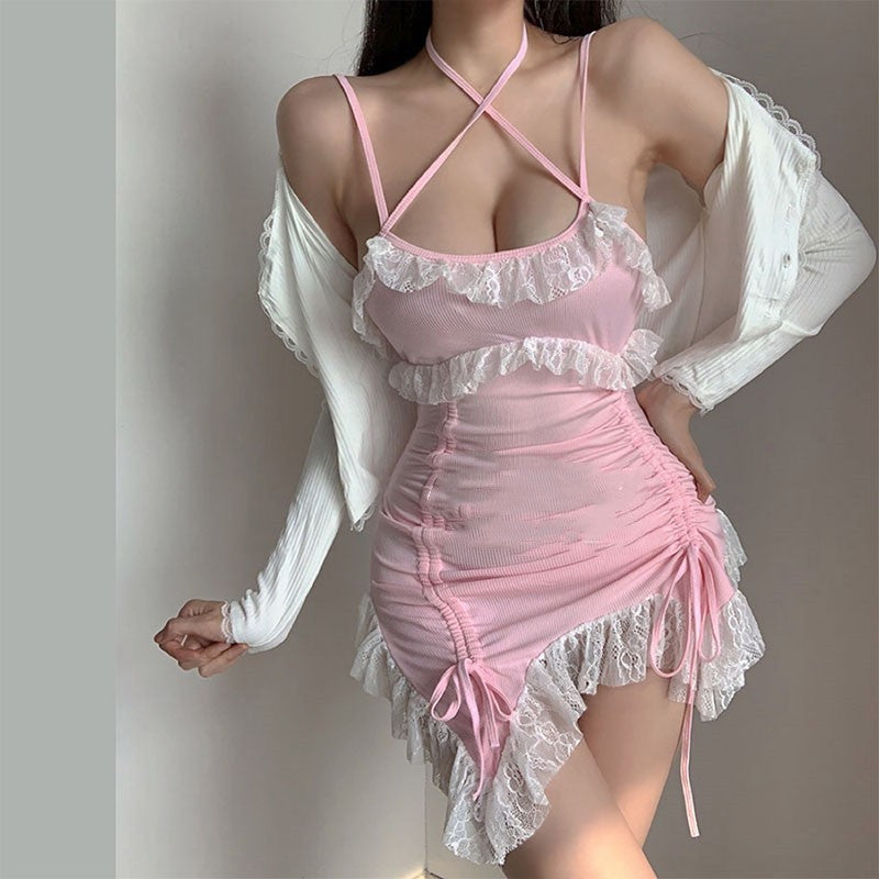 Lrregular Pleated Sling Dress HA1639
