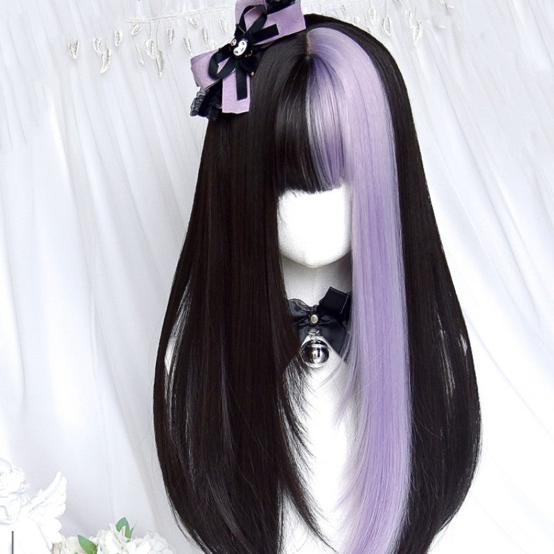 Black and purple color matching long straight wig HA1443