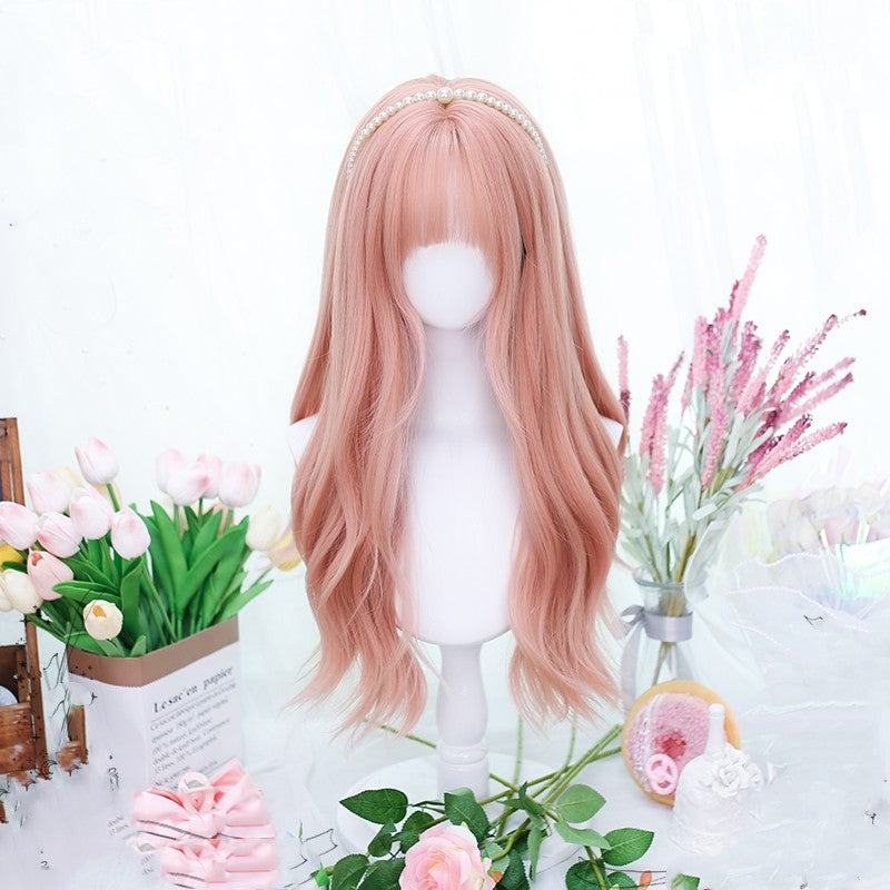 Pink big wave long curly wig  HA1697