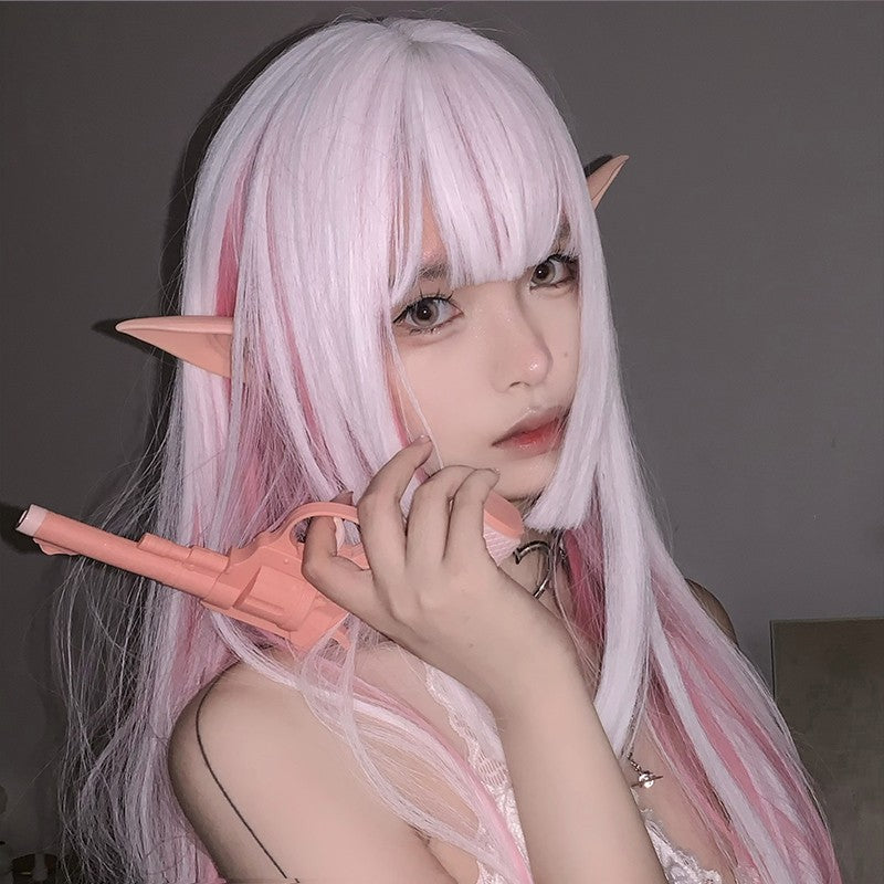 Pink and white gradient fluffy straight wig HA1619