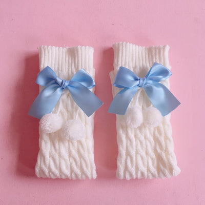 Knitted lolita furball bow socks  HA0734