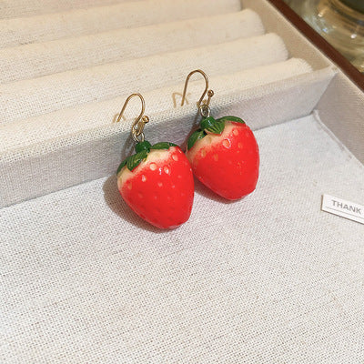 Big Pink Bow Strawberry Earrings   HA1969