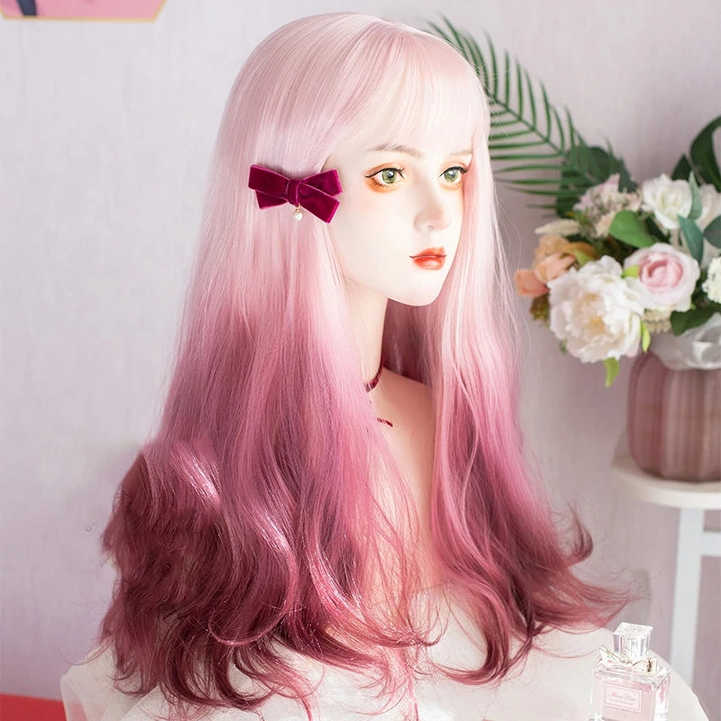 Coral peach pink purple wig  HA0064