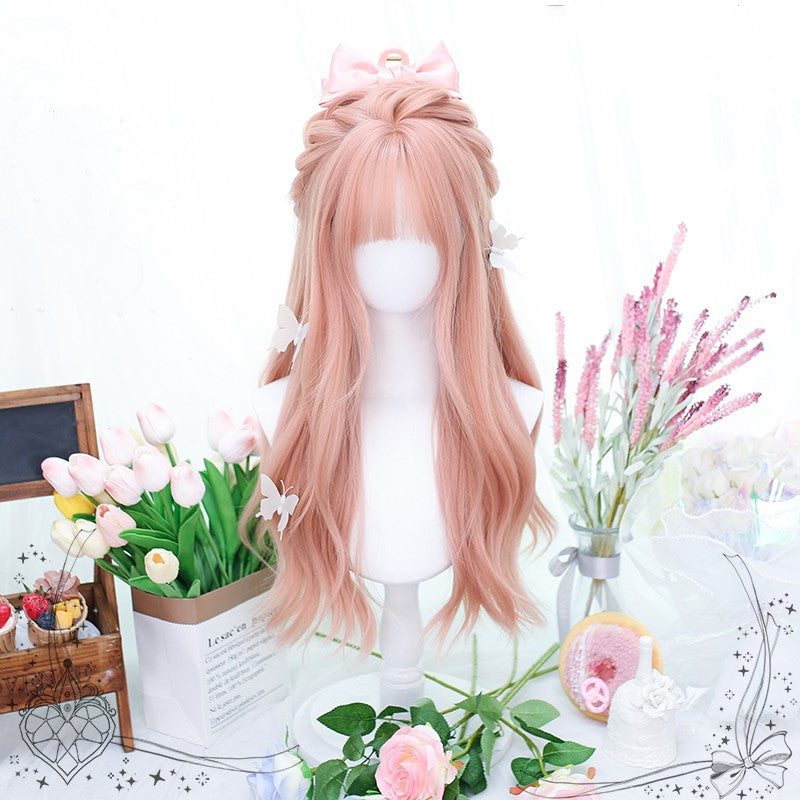 Pink big wave long curly wig  HA1697