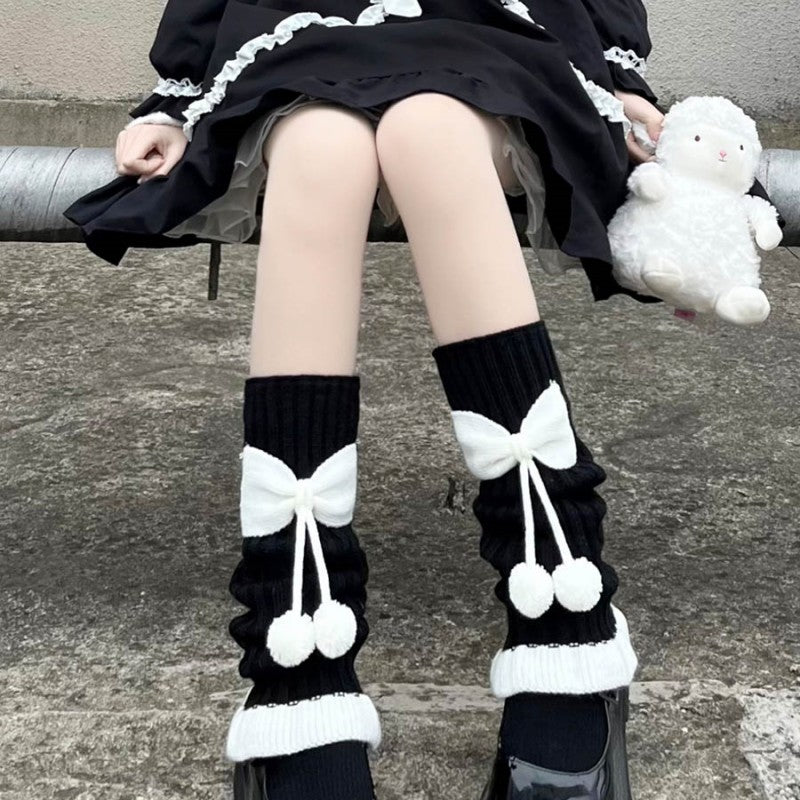 Socks with bowknot and fur pom  HA1660