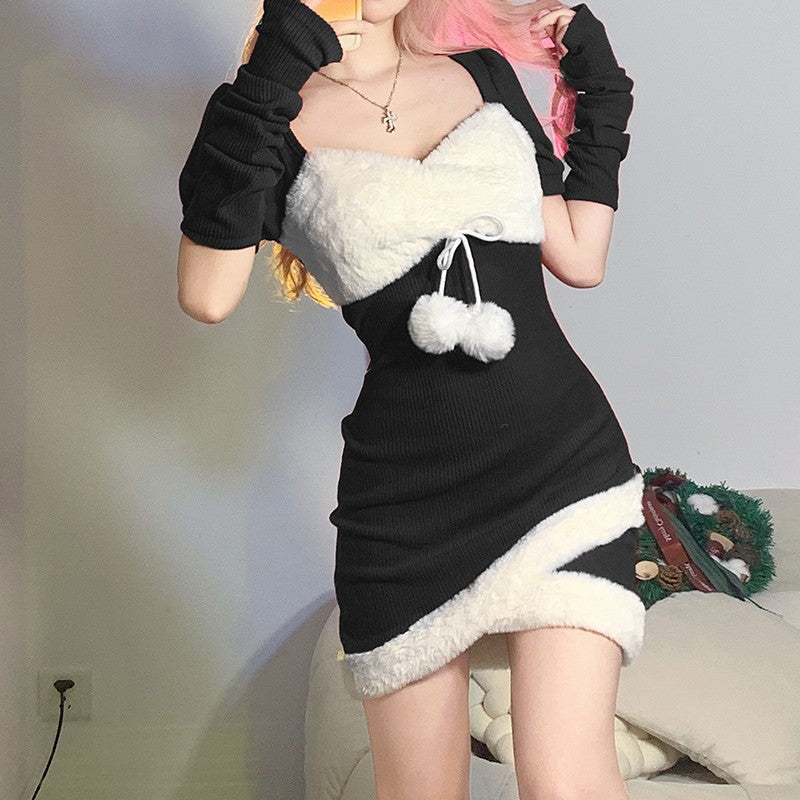 Christmas bow wrap hip dress HA1313