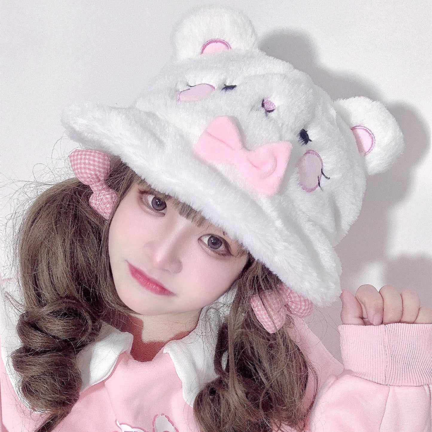 Small Hamster Bear Ears Plush Bucket Hat HA0875