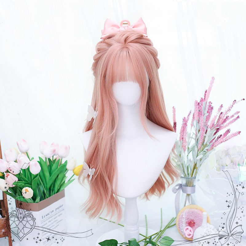 Pink big wave long curly wig  HA1697