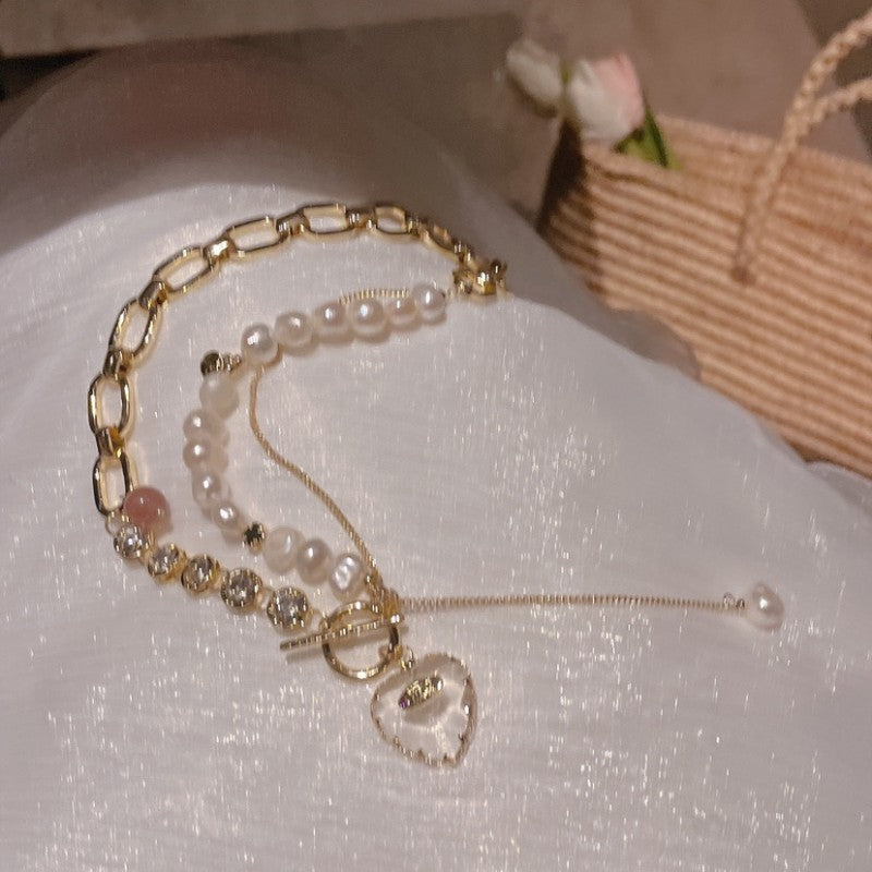 Natural Pearl Chain Love Necklace   HA1601