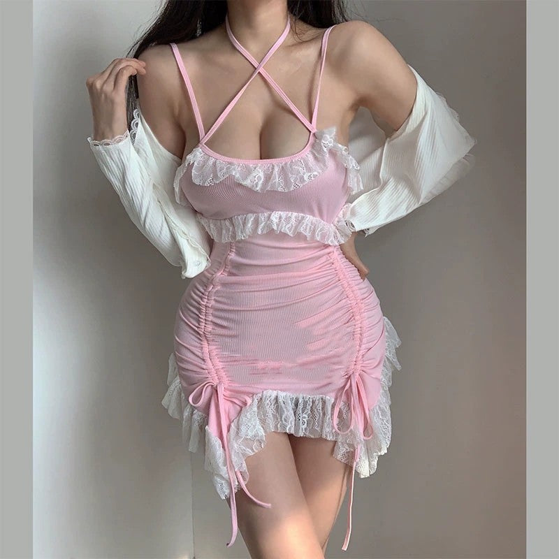 Lrregular Pleated Sling Dress HA1639