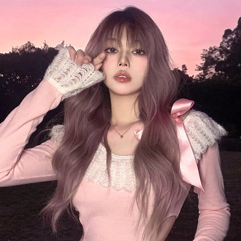 Big Wave Gray Purple Thin Rattan Wig   HA1252