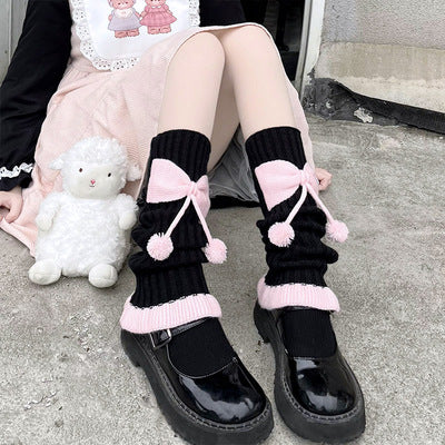 Socks with bowknot and fur pom  HA1660
