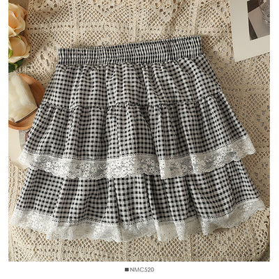 Sweet Lace Check Skirt HA1858