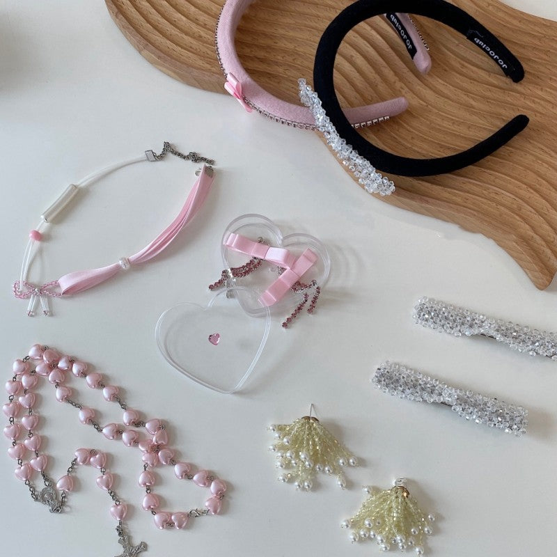 Pink Heart Pearl Necklace Necklace   HA1622