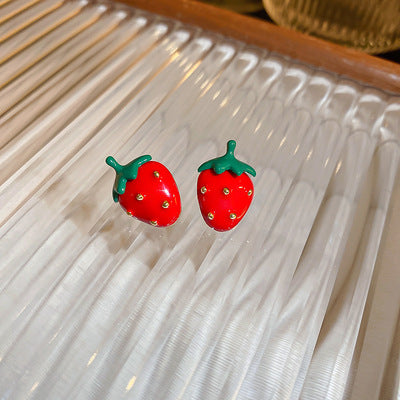 Big Pink Bow Strawberry Earrings   HA1969