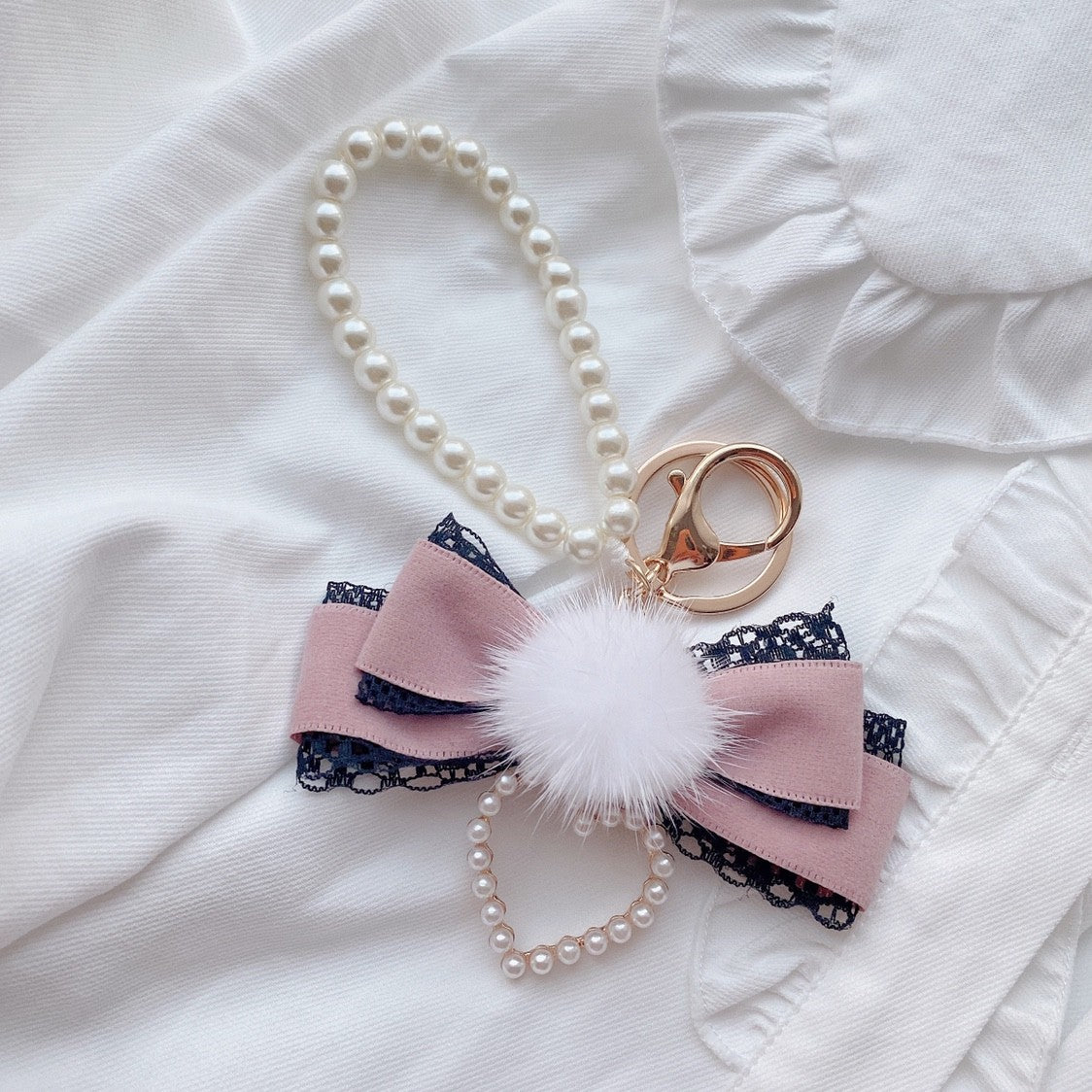Mink Fur Ball Bow Keychain HA1568