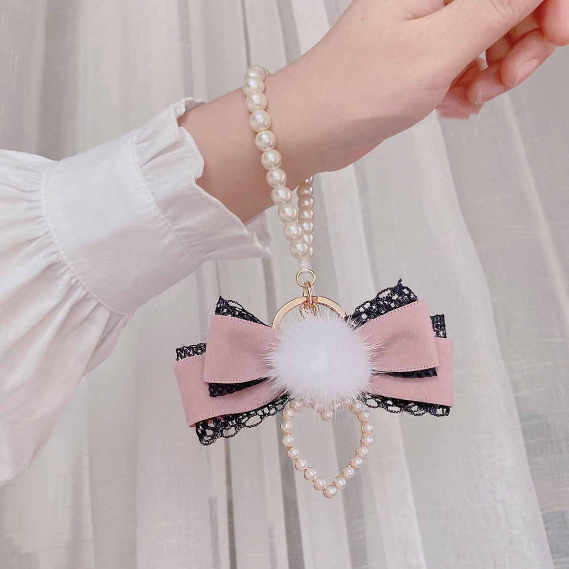 Mink Fur Ball Bow Keychain HA1568