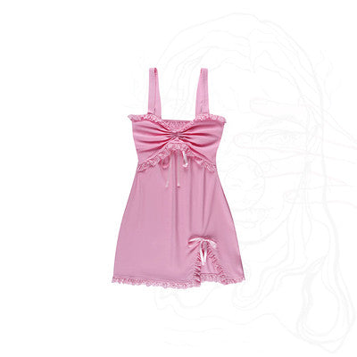 Cute lace-up slit suspender dress  HA0516