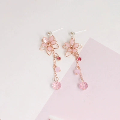 Pink Cherry Blossom Crystal Earrings Earrings Ear Clips   HA1994