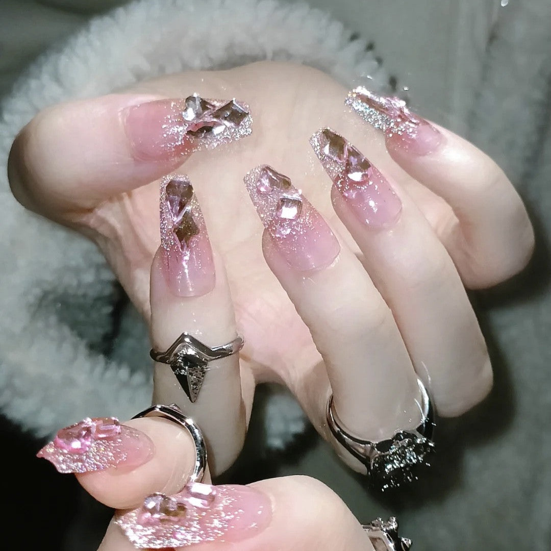 White Flash Pink Diamond Nail Art   HA1228