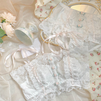 Ribbon Lace Floral Bra   HA0362