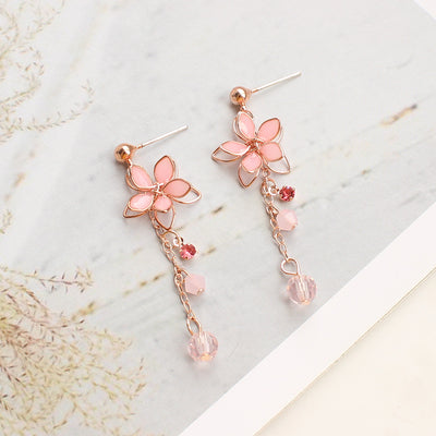Pink Cherry Blossom Crystal Earrings Earrings Ear Clips   HA1994